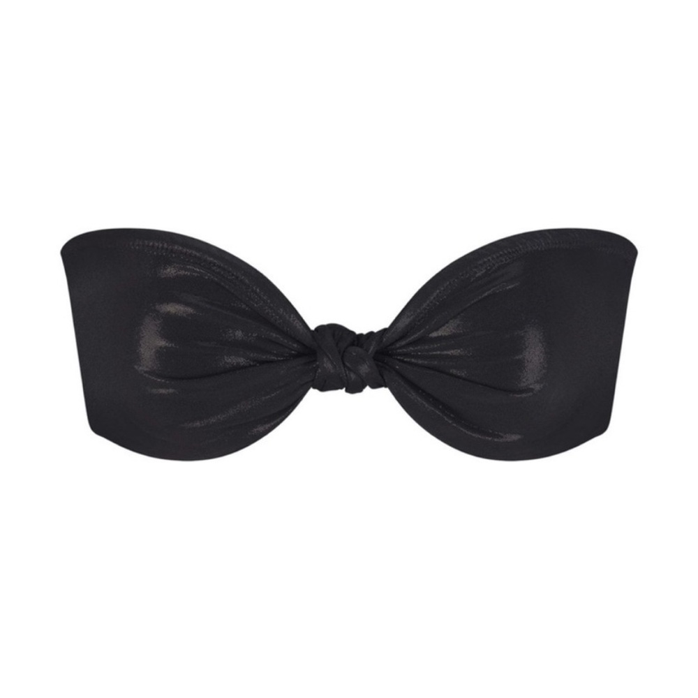 Black “liquid shine” SKIMS Bandeau Bikini Top with detachable straps - L